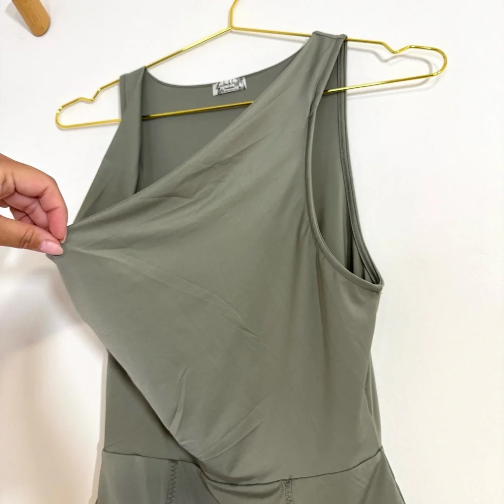 Free People When & Where Laurel Oak Bodysuit Olive Green Drapey Sleek Sleeveless - Picture 10 of 13